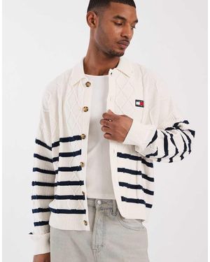 Tommy Hilfiger Ruimvallend Gebreid Vest Met Kabels - Wit