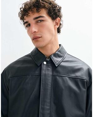 ASOS Oversized Real Leather Harrington - Black