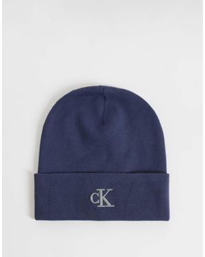 Calvin Klein Berretto A Coste Con Logo Fine - Blu