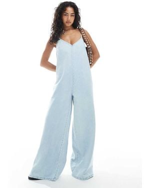 ASOS Soft Denim Scoop Neck Wide Leg Jumpsuit - Blue