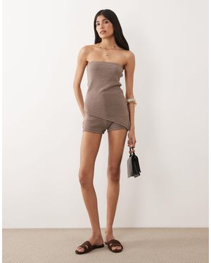 ASOS Knitted Cotton Blend Short Co-ord - Natural
