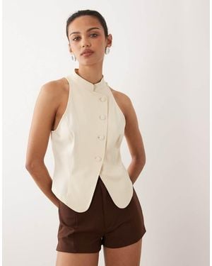 Miss Selfridge Mandarin Collar Asymmetric Top - Natural