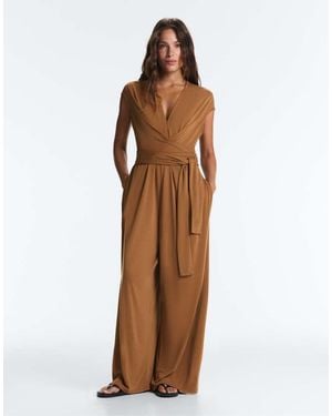 Oysho Crossover Modal Blend Long Jumpsuit - Brown
