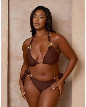 Moda Minx Curve X Alessa Tyrrell-charles Triangle Bikini Top With Molten Hardware Detail - Brown