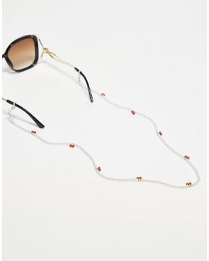 ASOS Sunglasses Chain With Mini Cherry And Faux Pearls Beads - Natural