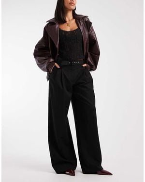 ASOS Pantalones De Sastre Negros De Talle Bajo Y Pernera Ancha Con Cinturón De