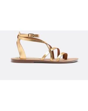 Stradivarius Flat Leather Tie-up Sandals - Natural