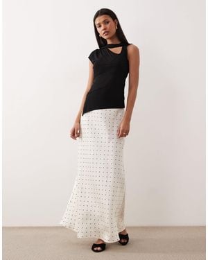 Vila Satin Polka Dot Midi Skirt - Natural