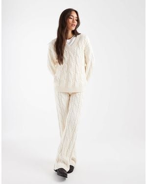 4th & Reckless Cotton Rich Cable Knit Wide Leg Pants Co-Ord - White