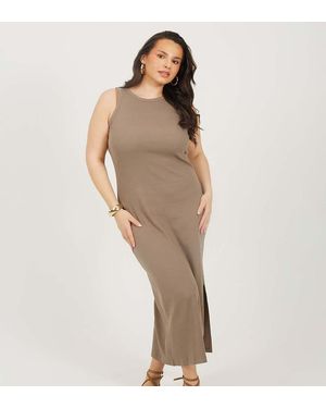 Brave Soul Curve Crew Neck Bodycon Midi Dress - Brown