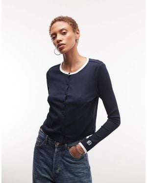 Noisy May Ribbed Cardigan With Contrast Seam - Blue