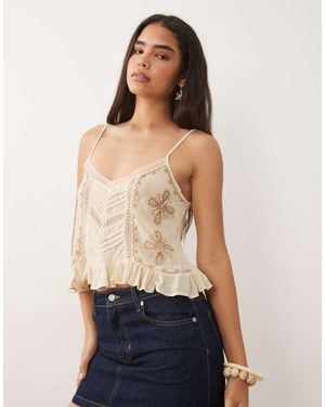 Mango Strappy Cami Top With Beading Detail - Blue