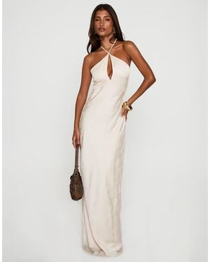 Princess Polly Satin Halterneck Keyhole Detail Maxi Dress - Natural