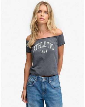 Superdry Oberteil mit grafikprint, bardot-ausschnitt und kurzen ärmeln - Blau