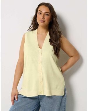 Yours Clothing Knitted Button Front Vest Top - Natural