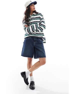 Hollister Denim Jort Met Lage Taille En Contrasterende Stiksels - Blauw