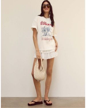 Stradivarius Soepelvallende Skort Met Ruches - Naturel