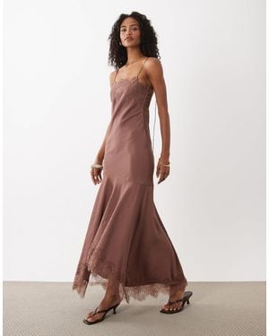 ASOS Slip Cami Maxi Dress With Lace Insert - Brown