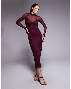 AFRM Shailene High Neck Mesh Midi Dress - Purple