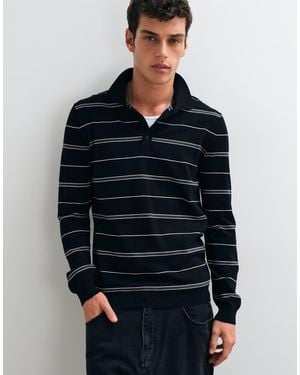 Only & Sons Polo De Punto A Rayas Negras Y Grises-Negro - Azul