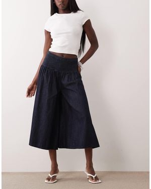 ASOS Denim Culotte Jeans With Shirred Waistband - Blue