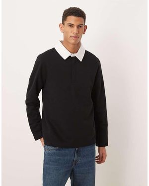 ASOS Sudadera Negra Con Cuello Tipo Polo En Contraste De - Negro