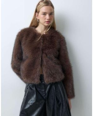 Jdy Faux Fur Boxy Jacket - Brown