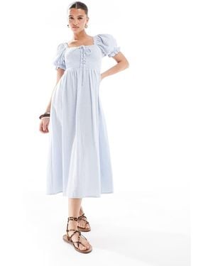 New Look Shirred Tie Front Midi Dress - White