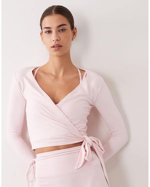 4505 Plush Ultra Soft Ballet Wrap Long Sleeve Top - Pink