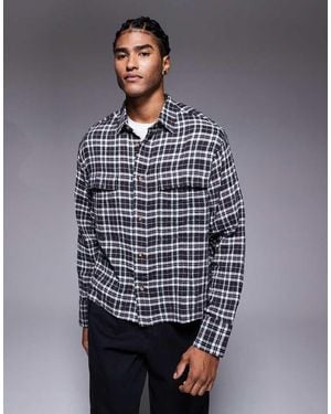 ASOS Boxy Oversized Mono Check Shirt - Grey