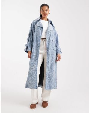 HUGO Hugo Garena Oversized Hairy Denim Trench Coat - Blue