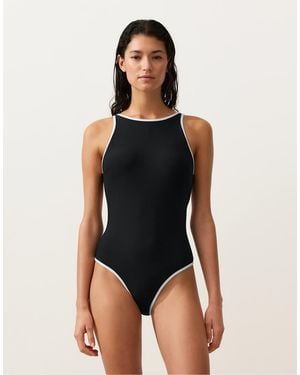 Oysho Contrast Trim Halterneck Swimsuit - Black