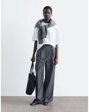 & Other Stories Premium Wool Blend High Waisted Tailored Wide Leg Pants - White