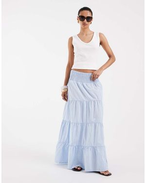 Vero Moda Gestreepte Boho Maxi Rok Met Gesmokte Taille En Stroken - Blauw