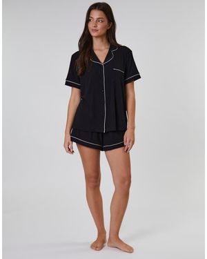 Loungeable Pijama Corto De Estilo Clásico De Canalé Para Mujer De - Negro