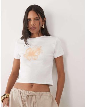 Mango Teen 100% Cotton Baby Tee With Flower Print - White