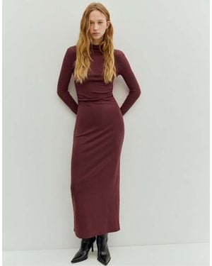 Pull&Bear Gathe Midi Dress - Red