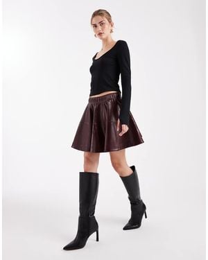 ONLY Faux Leather Skater Skirt - Black