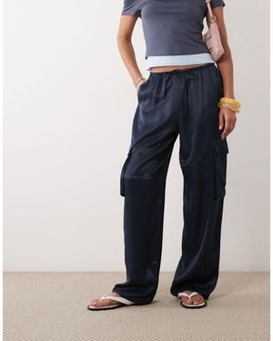 ASOS Satin Utility Cargo Pocket Pants - Blue