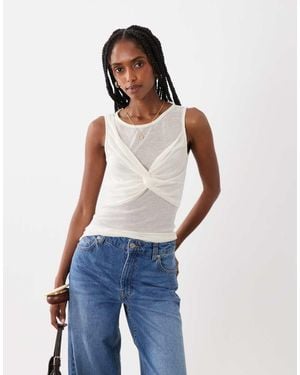 ASOS Zachte Halfdoorschijnende Tanktop Met Gerimpelde Buste - Blauw