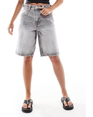 Bershka Adjustable Waist Baggy Longline Shorts - Blue