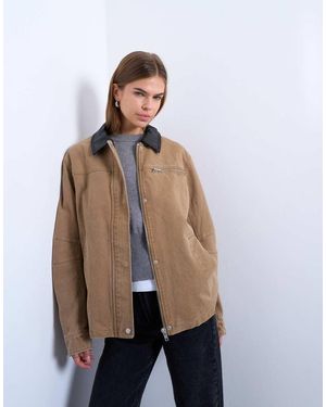 TOPSHOP Zip Up Barn Jacket With Contrast Pu Collar - Natural