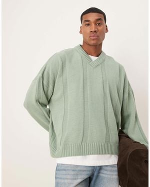 ASOS Super Oversized Boxy Fit Ribbed Knitted V Neck Sweater - Green