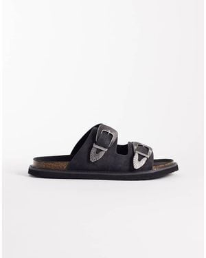 ASOS Two Strap Sandals With Western Buckles - Natural
