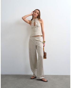 TOPSHOP Co Ord Linen Look Stripe Low Rise Trouser - Gray