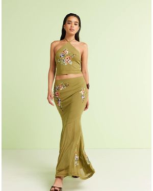 ASOS Co-ord Embroidered Fishtail Maxi Skirt - Green