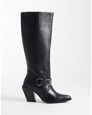 ASOS Carson Leather Western Pull On Knee Boots With Harness - Natural