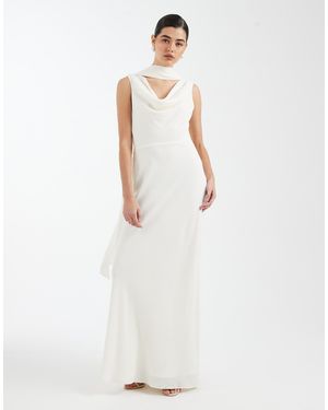 Six Stories Bridesmaid Crepe Plunge Cowl Front Maxi Dress - White