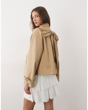Miss Selfridge Short Trench With Bow Back Detail - Natural