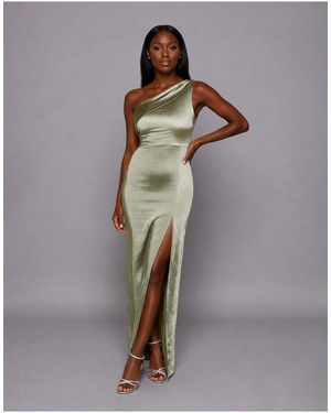 Vesper One Shoulder Satin Maxi Dress - Brown
